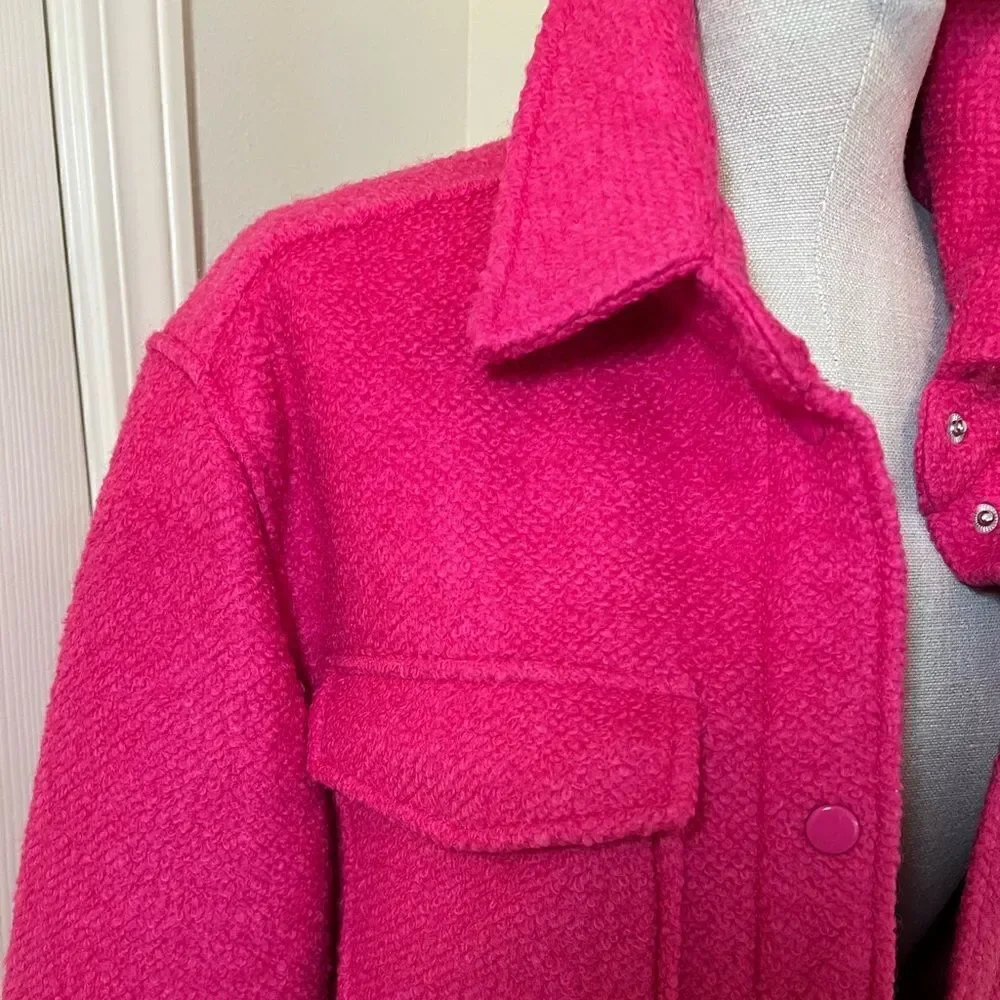 H&M Fuchsia Pink Wool blend Shirt Jacket Size M Like New Condition - Picture 2 of 11